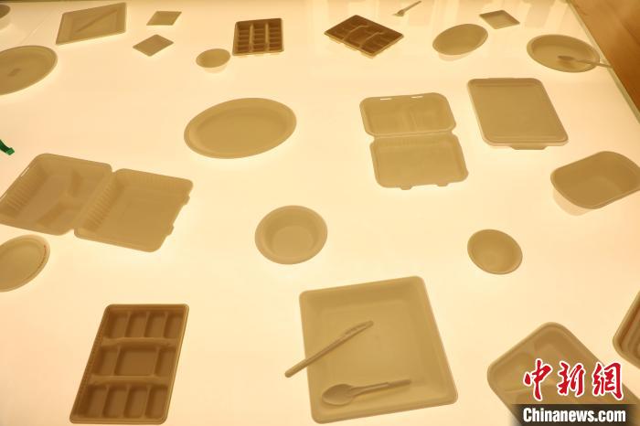 廣西來賓一家企業(yè)用甘蔗渣制作出的環(huán)保餐具?！№f鑫 攝